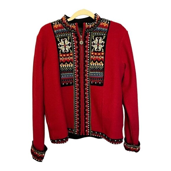 Icelandic Design Jacket Women's Size Large outdoor Wool Red Snowflakes Winter - Picture 1 of 3
